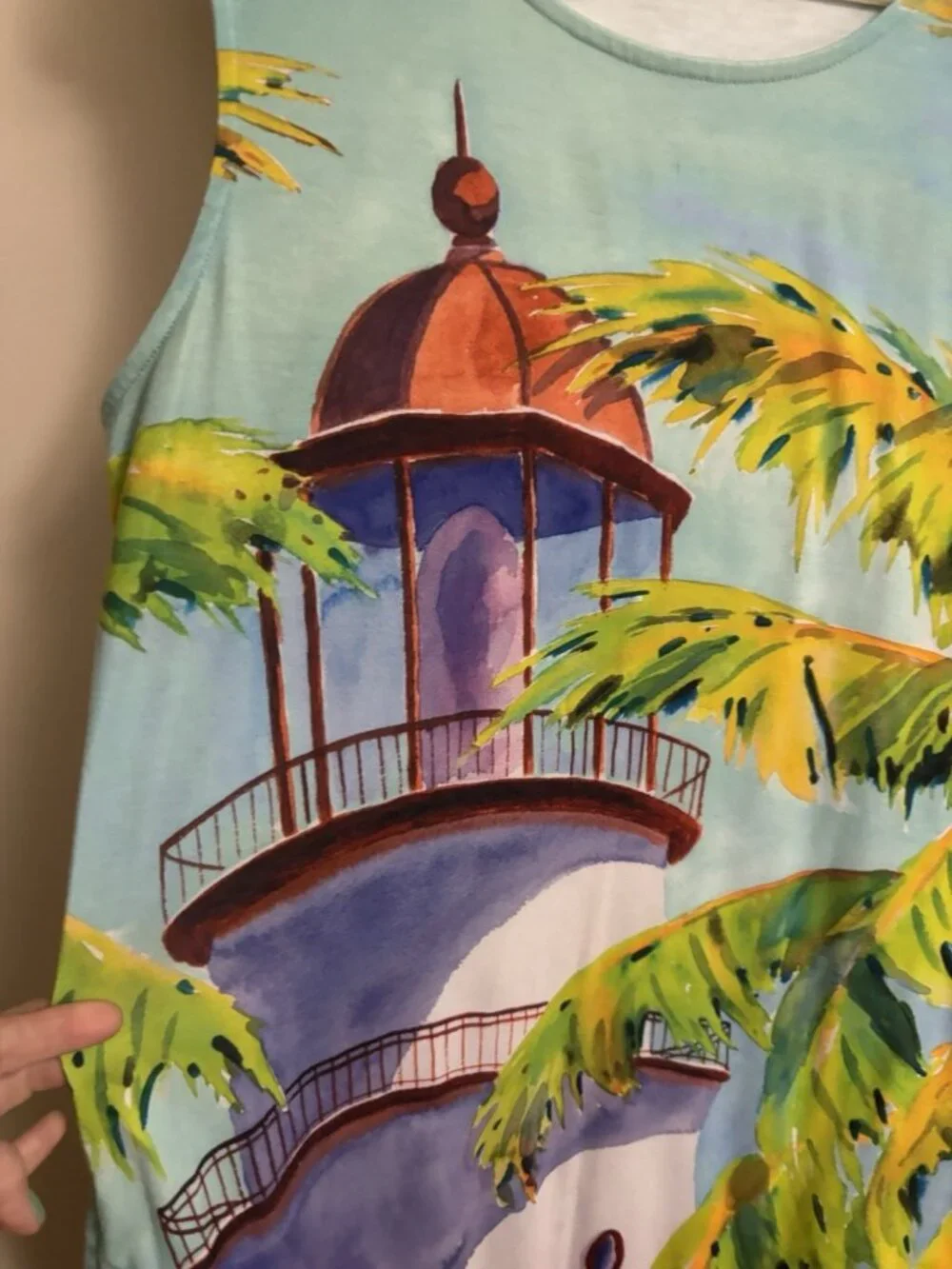 Ellen Negley Art & Sol Lighthouse Sleeveless Dress Size L Beach Summer Art - Picture 3 of 9